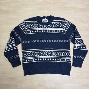 Schott Bros Blue Fair Isle Knit Crewneck Pullover Nordic Wool Sweater Mens XL
